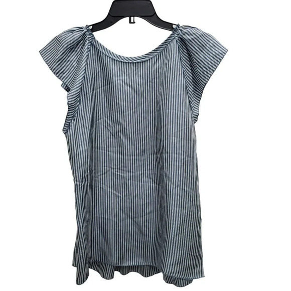 BCBGMaxAzria Women's Blue & White‎ Stripe 100% Silk Flutter Sleeve Blouse Size S - Picture 5 of 5